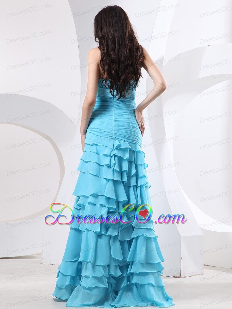 Ruched Bodice and Beading Ruffled Layers For Prom Dress With Bowknot