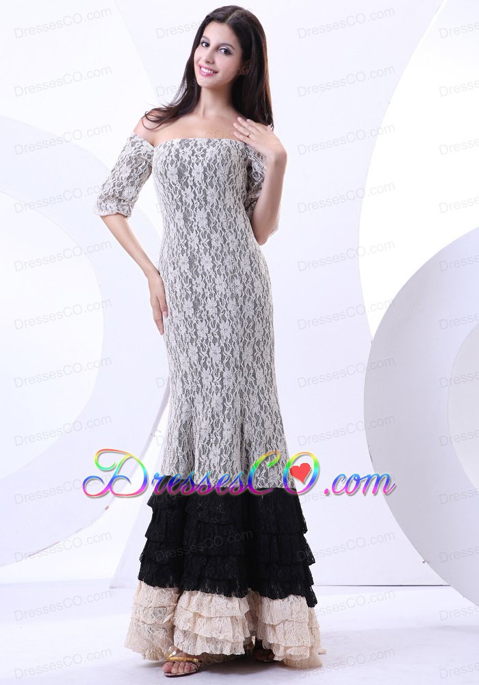 Beautiful Lace Off The Shoulder Long Colorful Prom Dress
