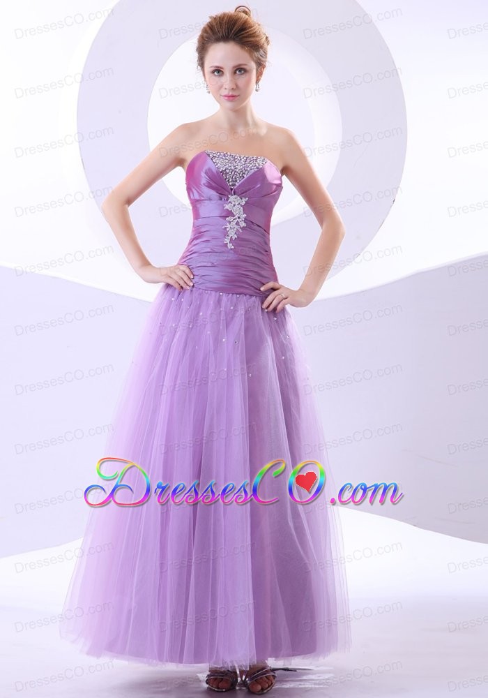 Beading And Appliques Decorate Bodice Taffeta And Tulle Ankle-length Prom Dress