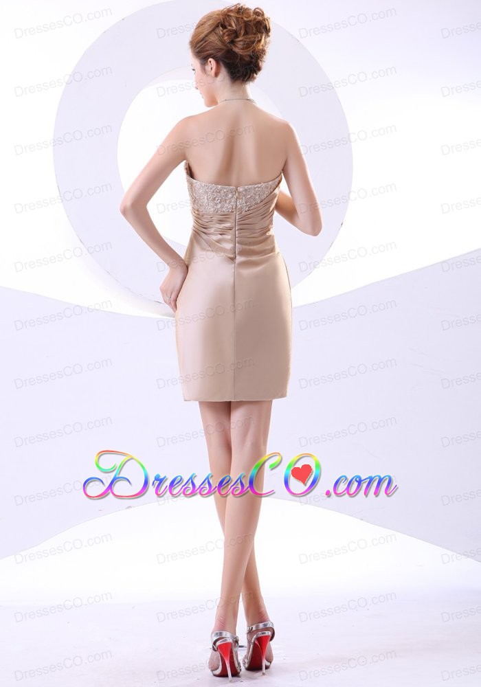 Beading And Lace Decorate Bodice Strapless Mini-length Champagne Prom Dress