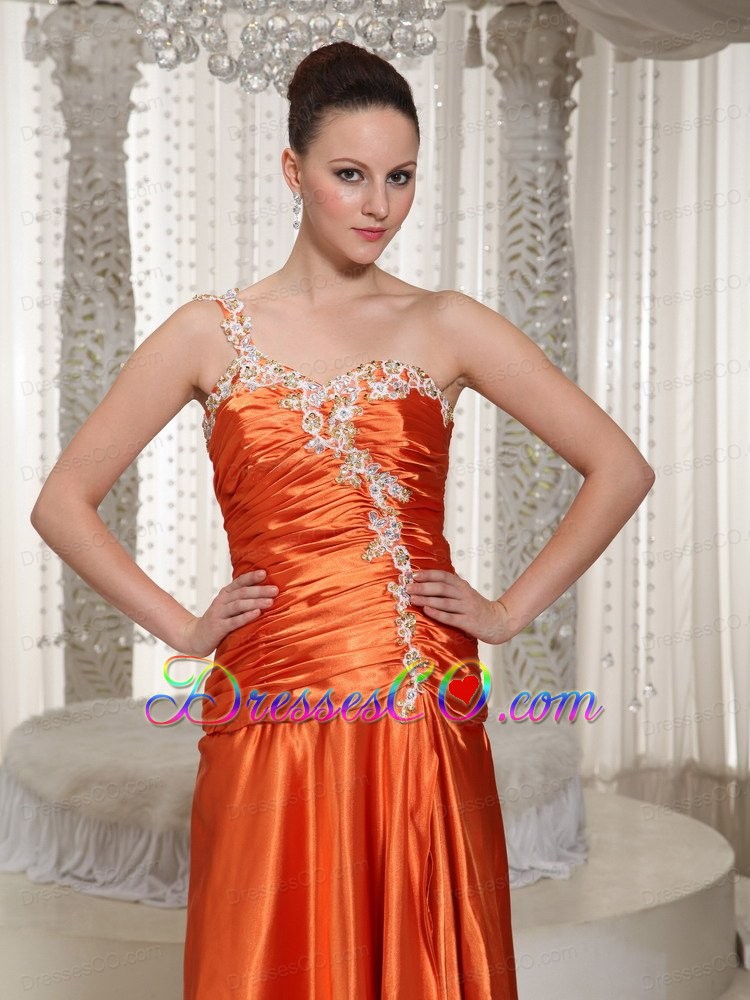 Ready To Wear High Slit One Shoulder Appliques With Beading Designer Prom Dress