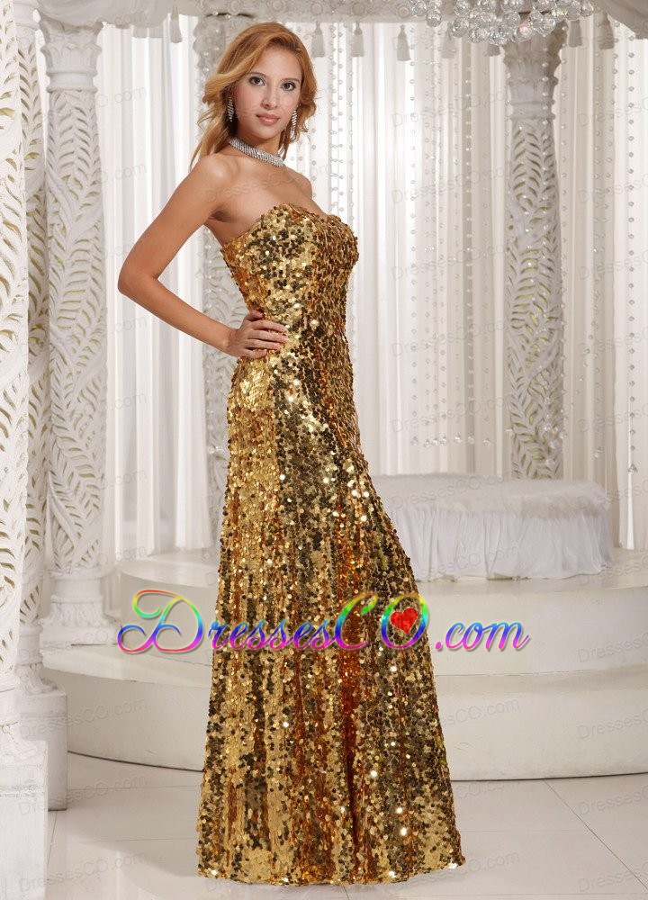 Paillette Over Skirt Long Gold Luxurious Prom Dress Party Style