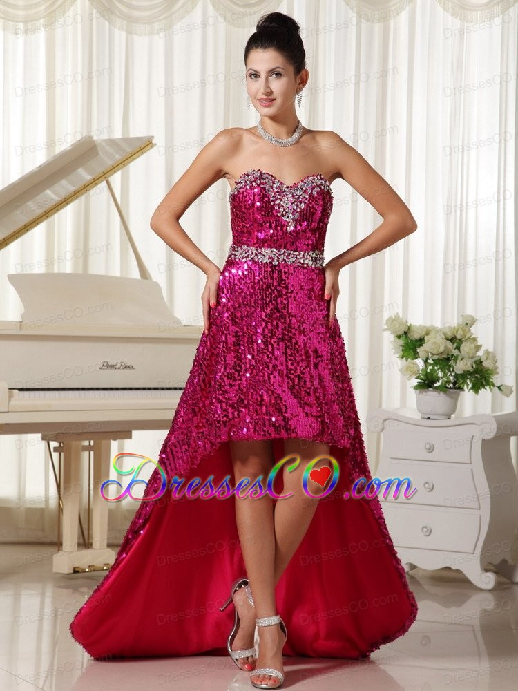Paillette Over Skirt With Beautiful High-low Party Evening Dress