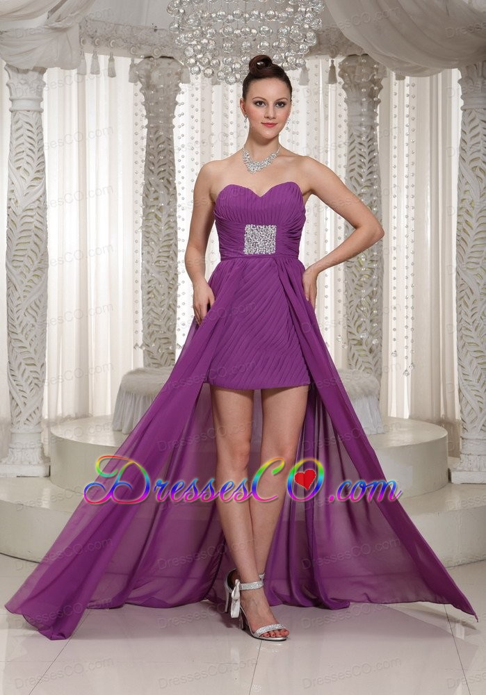 High-low Ruched Bodice Chiffon Prom Dress With Beading