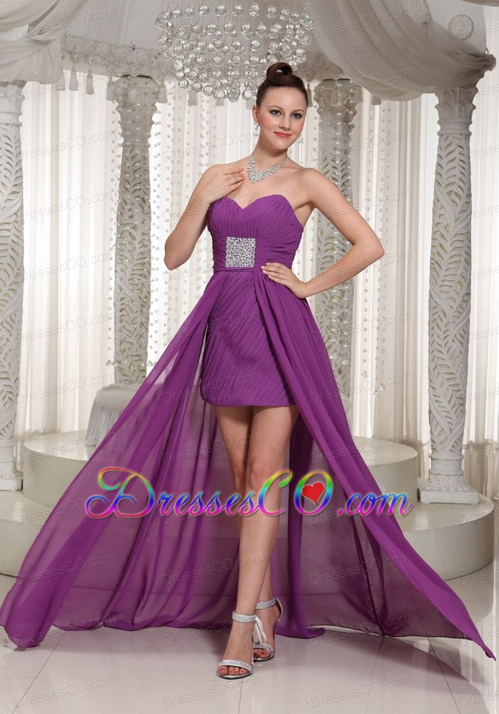 High-low Ruched Bodice Chiffon Prom Dress With Beading