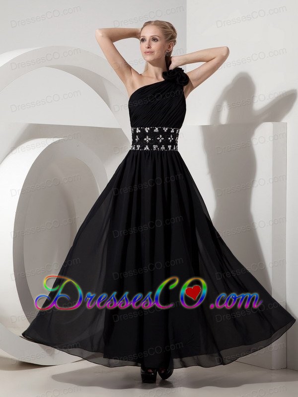 Popular Column One Shoulder Little Black Dress Chiffon Beading Ankle-length