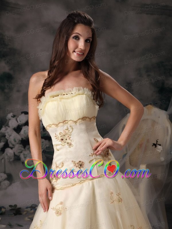 Customize A-Line / Princess Celebrity Dress Strapless Organza Embroidery Brush Train