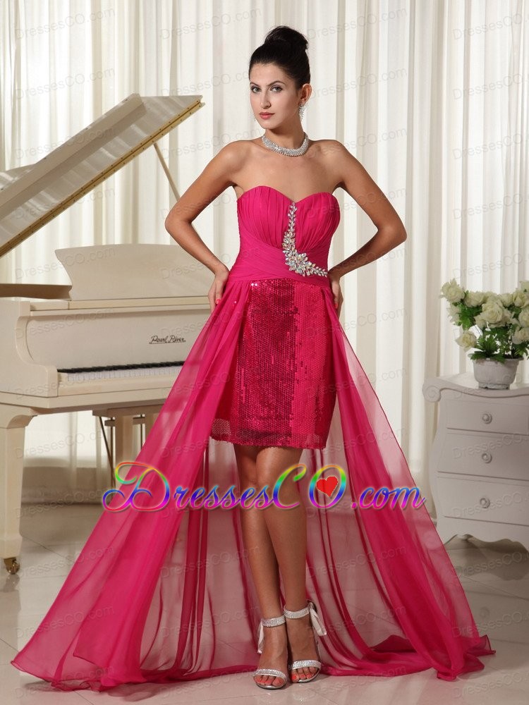 High-low Custom Made Evening Dress Beading Coral Red With Sequin