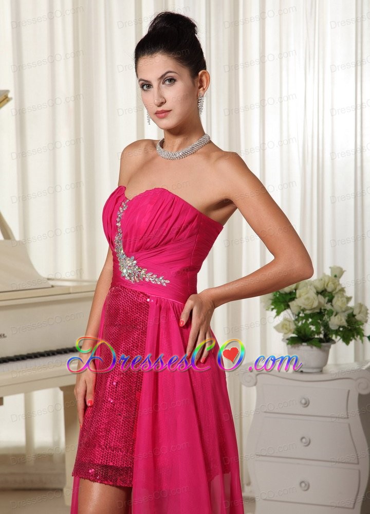 High-low Custom Made Evening Dress Beading Coral Red With Sequin