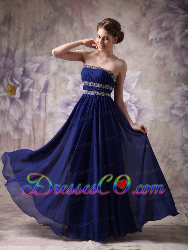 Custom Made Peacock Blue Empire Strapless Evening Dress Chiffon Beading Long