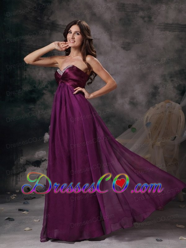New Dark Purple Prom Dress Empire Chiffon Beading Long