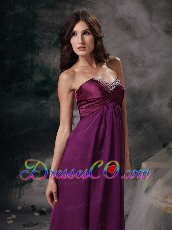New Dark Purple Prom Dress Empire Chiffon Beading Long