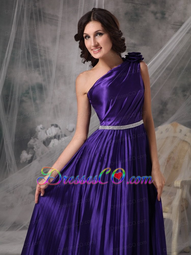 Pretty Purple Empire One Shoulder Prom Dress Elastic Woven Satin Beading Long
