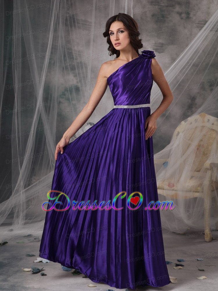 Pretty Purple Empire One Shoulder Prom Dress Elastic Woven Satin Beading Long