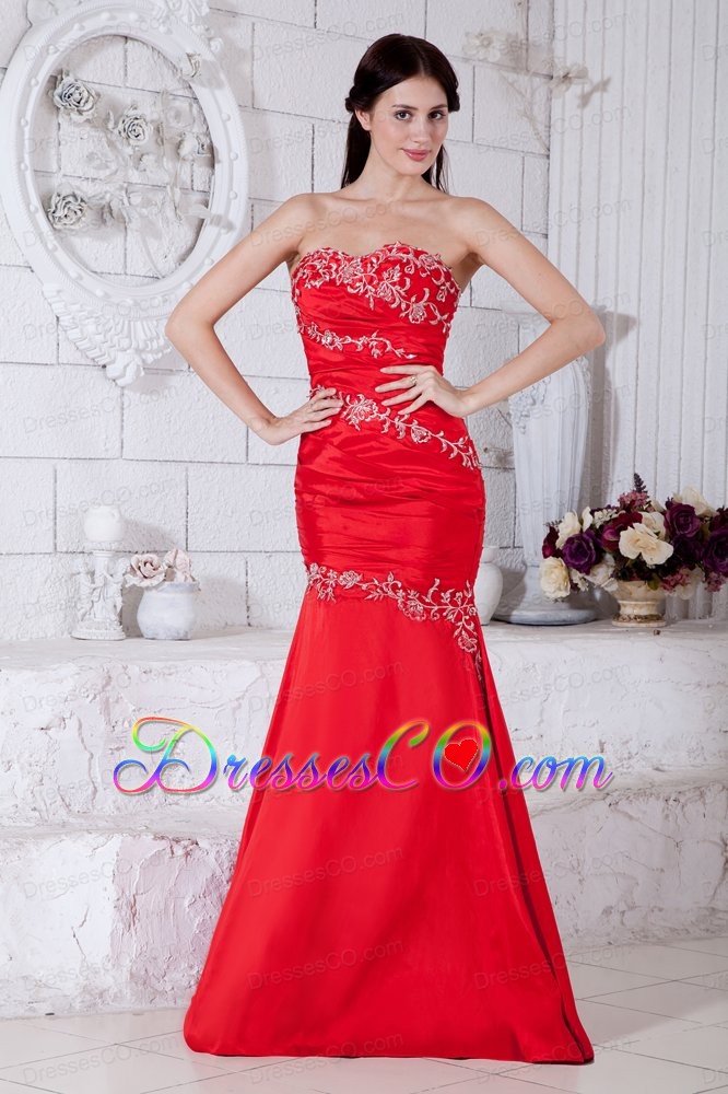 Red Mermaid Prom / Evening Dress Taffeta Appliques Long