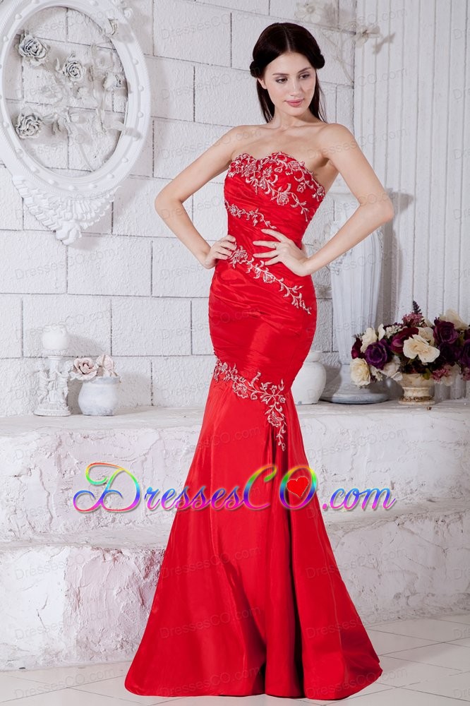 Red Mermaid Prom / Evening Dress Taffeta Appliques Long