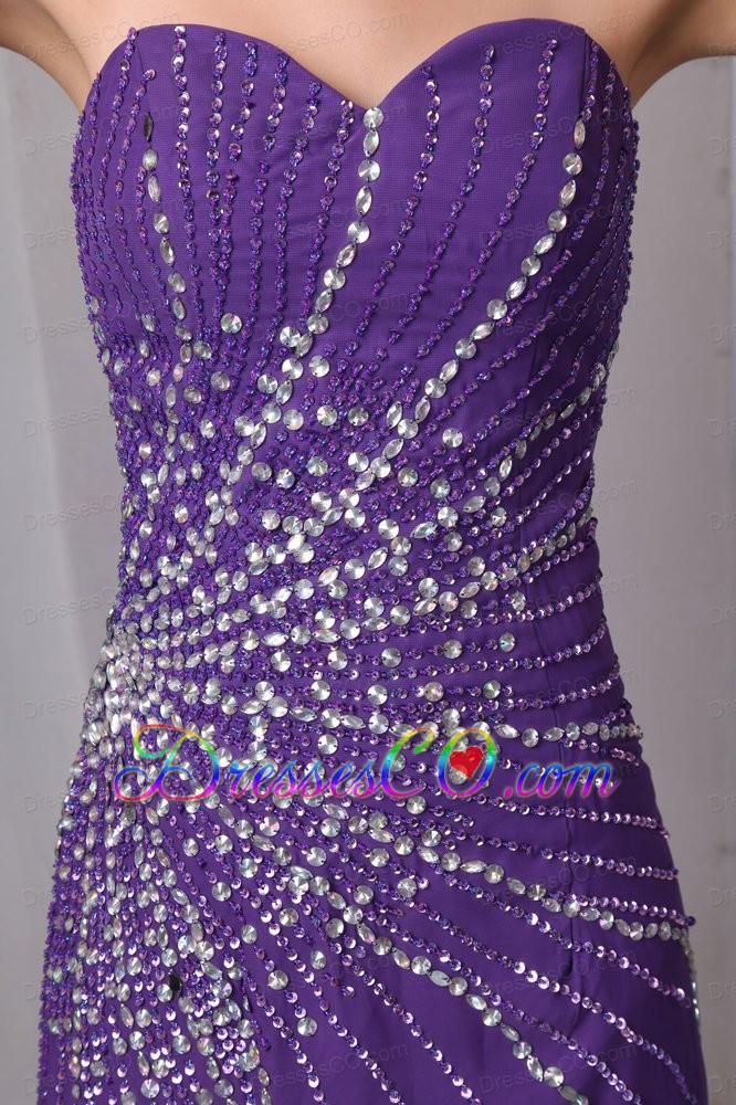 Purple Column Long Chiffon Beading Prom Dress