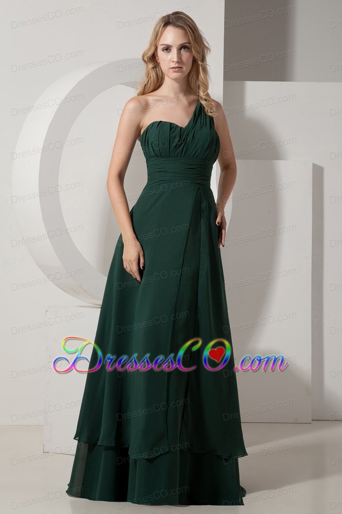 Dark Green A-line One Shoulder Bridesmaid Dress Chiffon Long