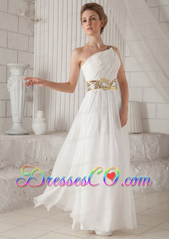 White A-line / Princess One Shoulder Long Chiffon Sequins Prom Dress
