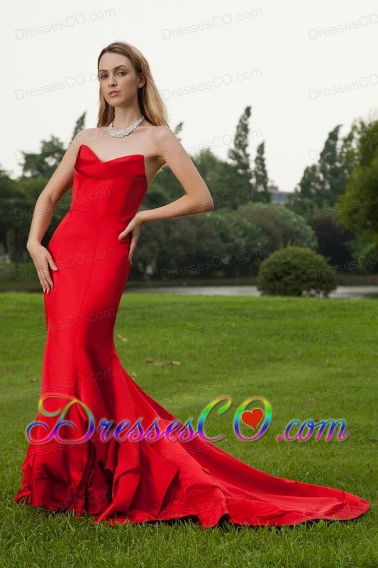 Red Mermaid Court Train Red Taffeta Prom Dress