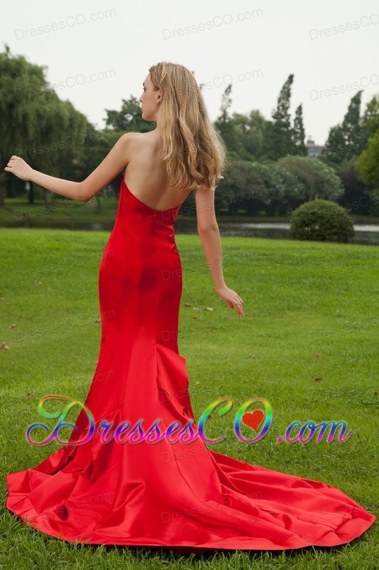 Red Mermaid Court Train Red Taffeta Prom Dress