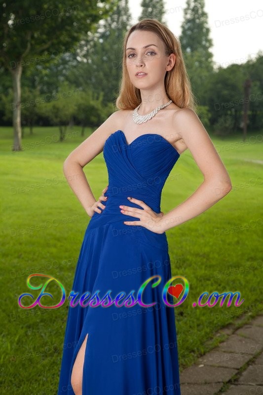 Blue Empire Brush Train Chiffon Ruching Prom Dress
