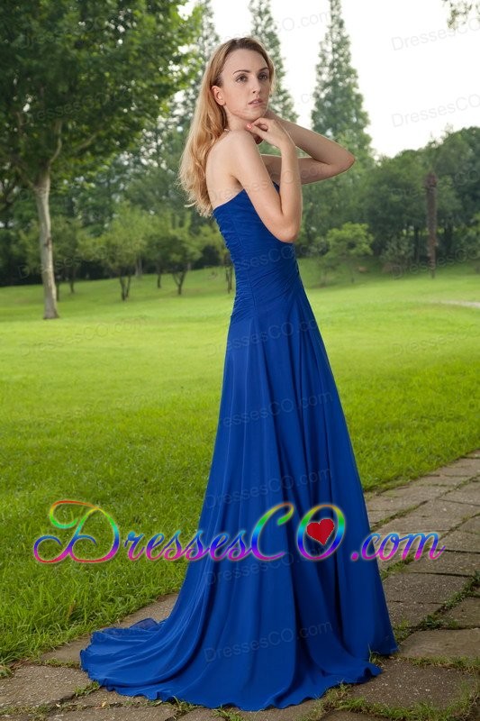 Blue Empire Brush Train Chiffon Ruching Prom Dress
