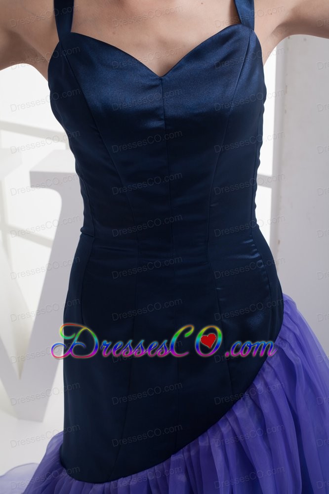 A-line Straps Purple Ruffled Layers Organza Prom Dress