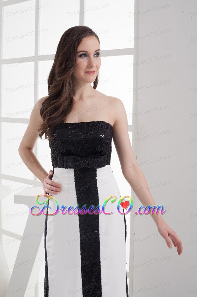 Sequin Black and White Column Strapless Prom Dress