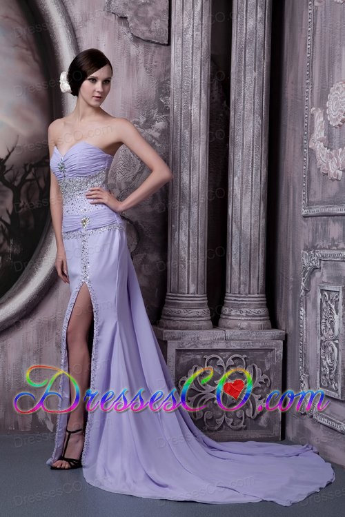 Custom Made Lilac Column Prom Dress Chiffon Beading Court Train