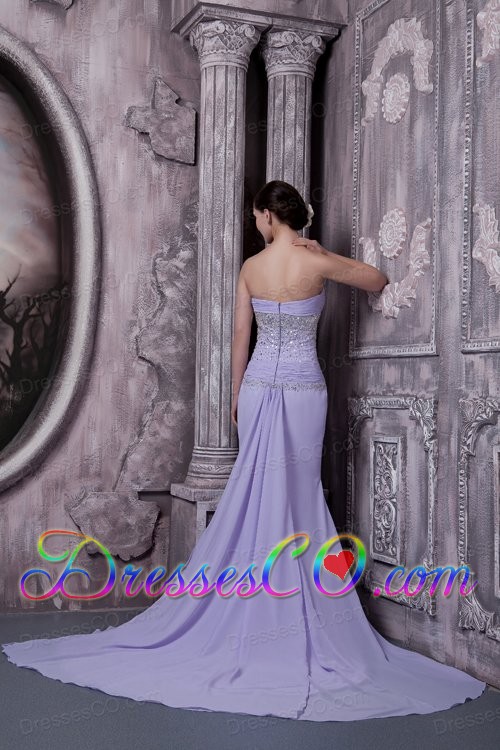 Custom Made Lilac Column Prom Dress Chiffon Beading Court Train