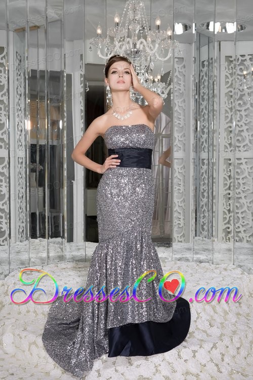 Beautiful Mermaid Strapless Prom / Evening Dress Sequin and Taffeta Sash Brush Train
