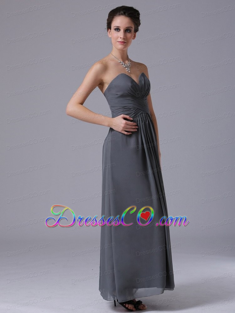 Grey Simple Chiffon Ankle-length Homecoming Bridesmaid Dress