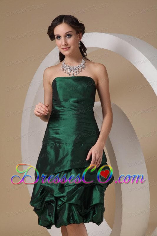Dark Green Column Strapless Knee-length Taffeta Beading Prom / Homecoming Dress