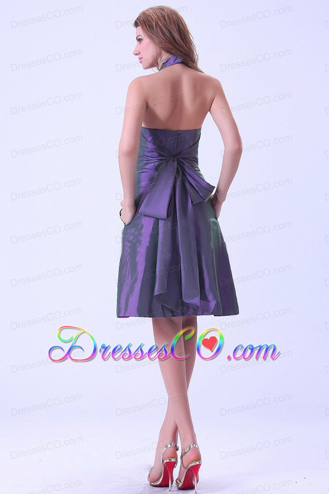 Purple Halter Prom / Homecoming Dress Knee-length Taffeta