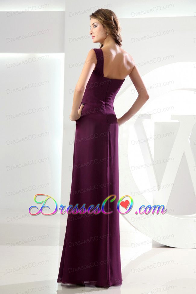 High Slit One Shoulder Burgundy Column Prom Dress