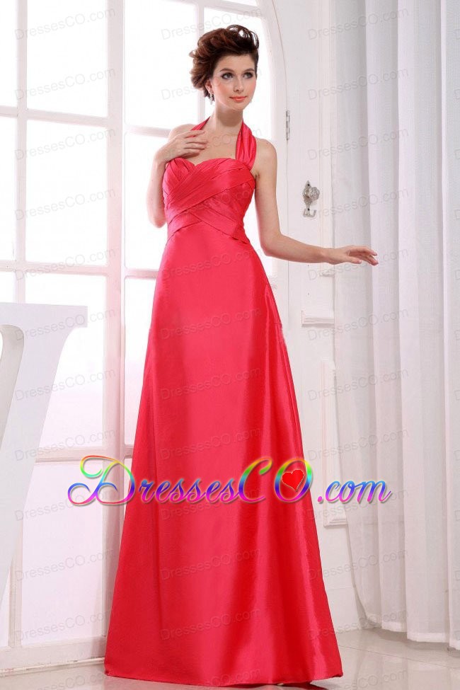 Red A-line Long Taffeta Party Halter Prom Dress
