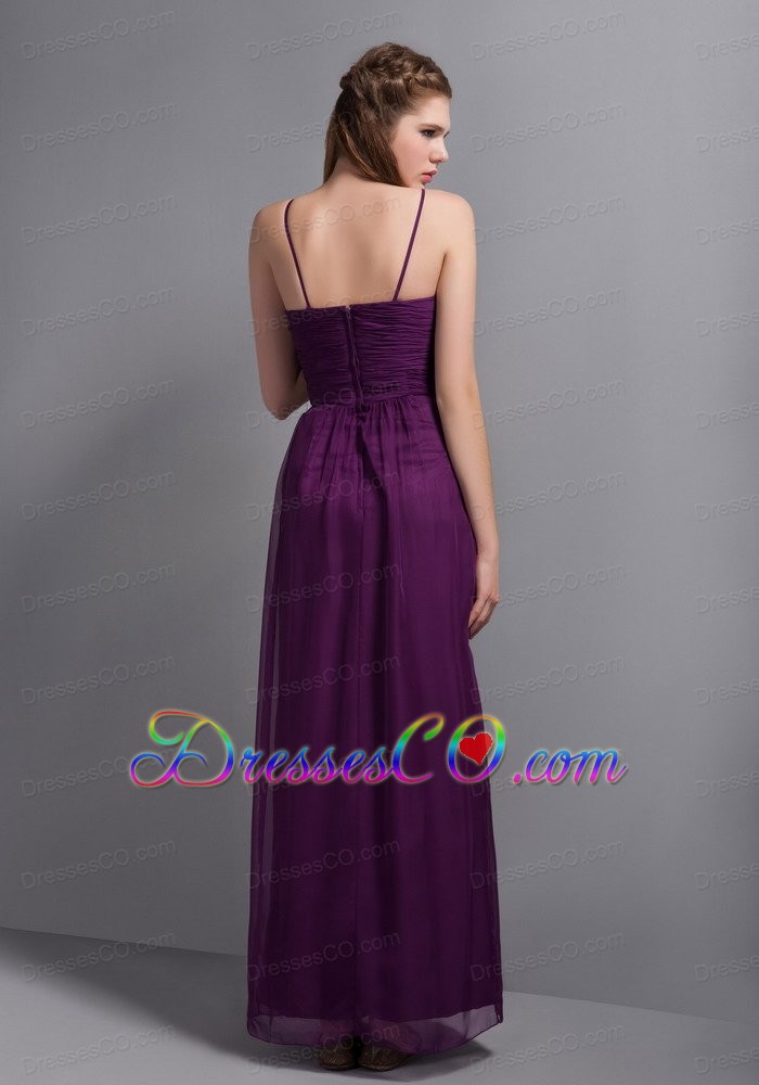 Sexy Purple Ankle-length Chiffon Prom Dress With Hand Made Flower
