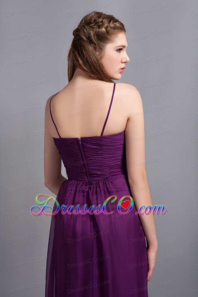 Sexy Purple Ankle-length Chiffon Prom Dress With Hand Made Flower