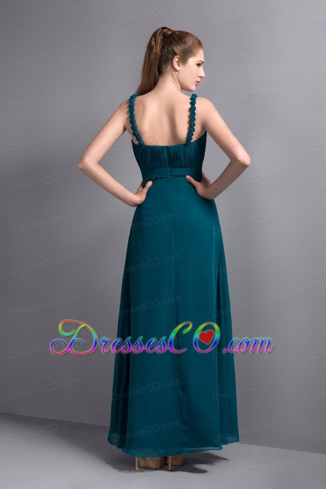 Affordable Turquoise V-neck Ankle-length Bridesmaid Dress Chiffon