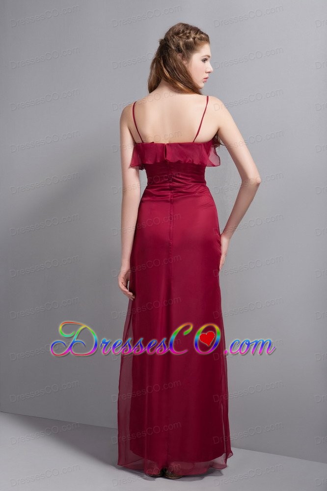 Wine Red Chiffon Prom Dress with Straps