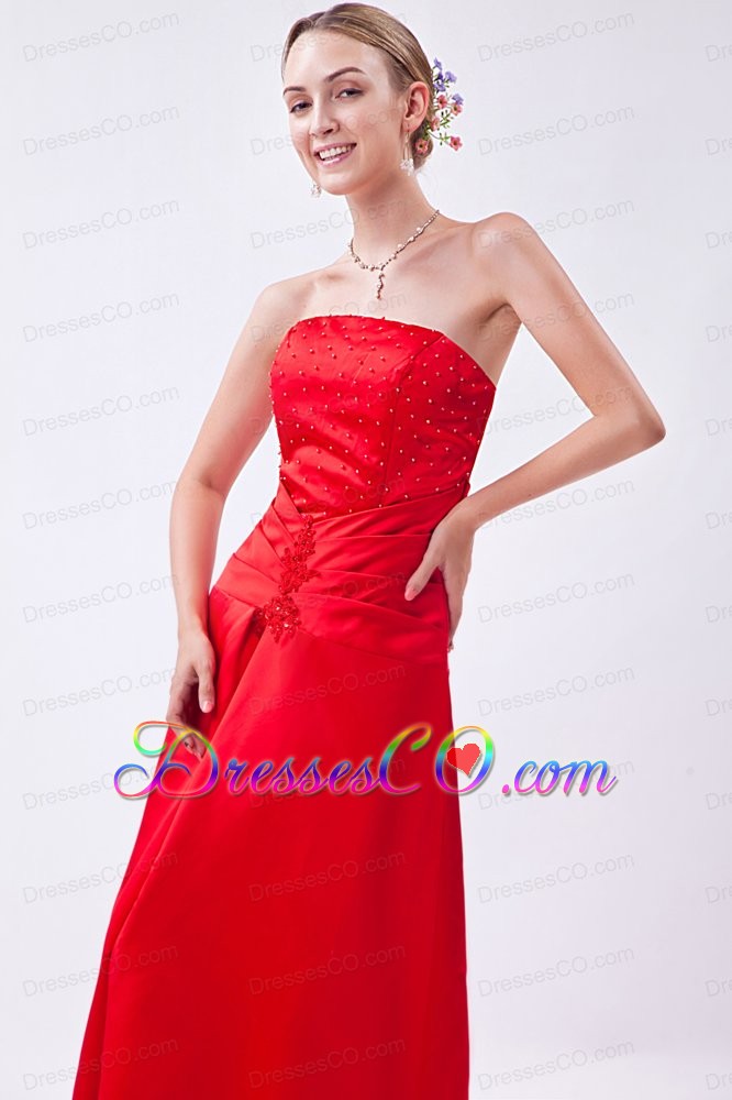 Red Column Strapless Long Taffeta Beading Homecoming Dress