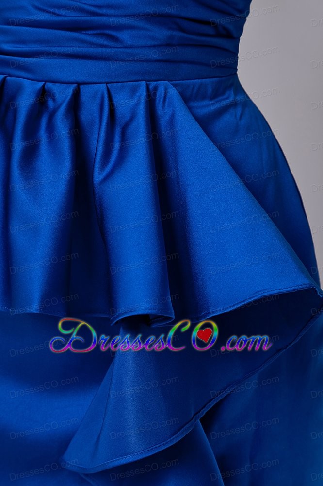 Royal Blue Column Strapless Bridesmaid Dress Satin Ruched Mini-length