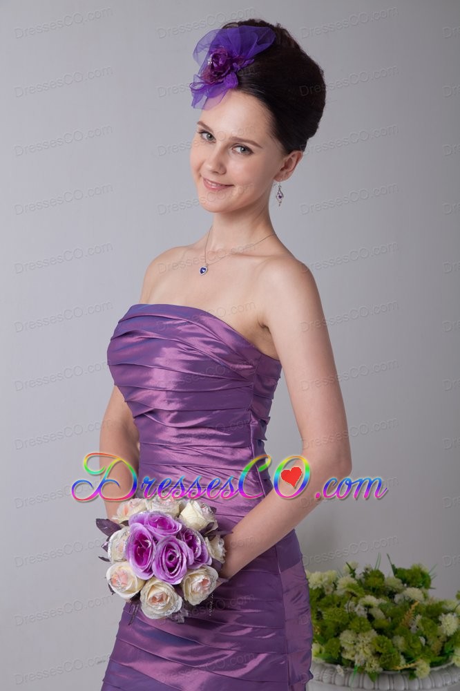 Lavender Column Strapless Mini-length Taffeta Ruched Bridesmaid Dress