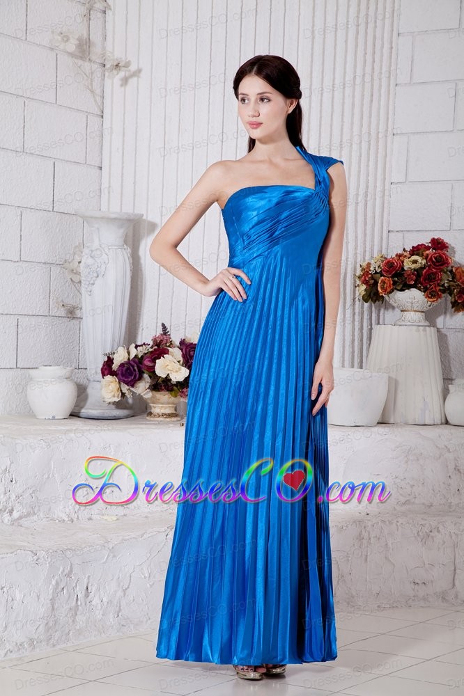 Royal Blue Junior Prom / Homecoming Dress Empire One Shoulder Pleat Tea-length Taffeta