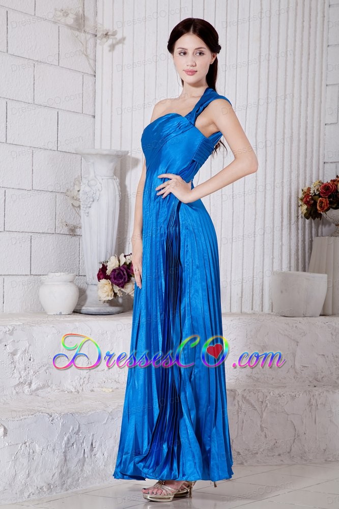 Royal Blue Junior Prom / Homecoming Dress Empire One Shoulder Pleat Tea-length Taffeta
