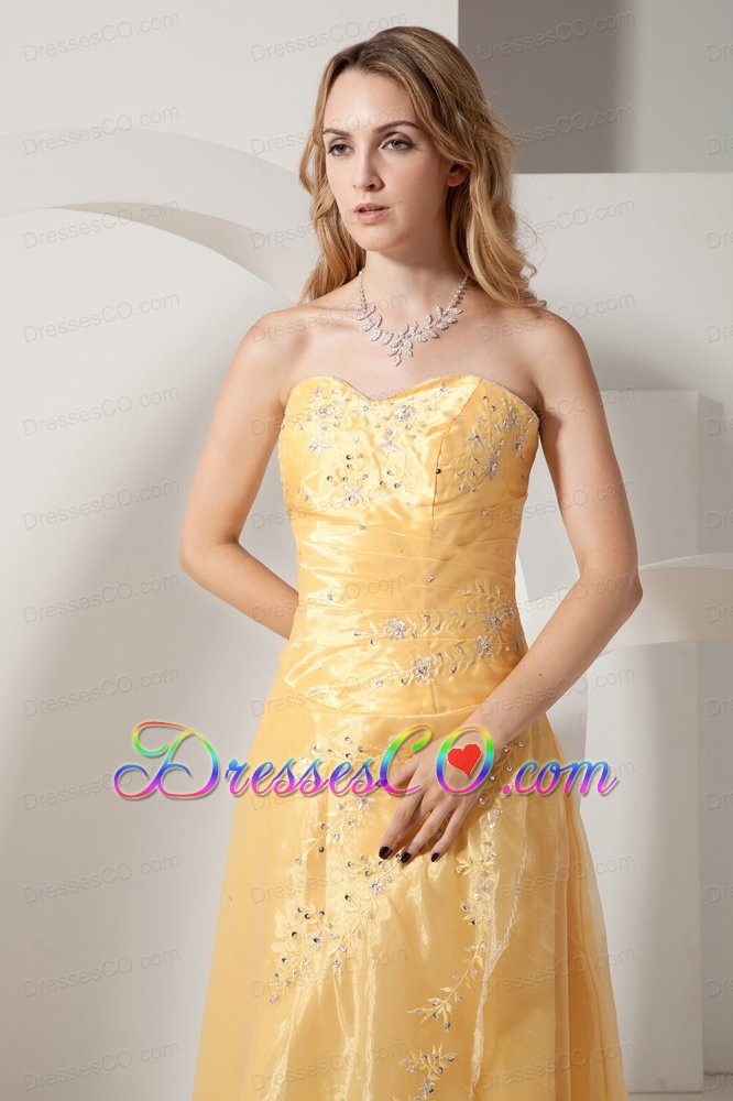 Gold Column Embroidery With Beading Prom Dress Long Taffeta And Organza