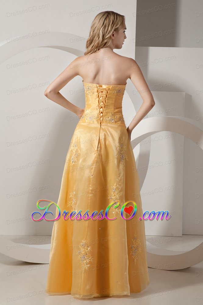 Gold Column Embroidery With Beading Prom Dress Long Taffeta And Organza