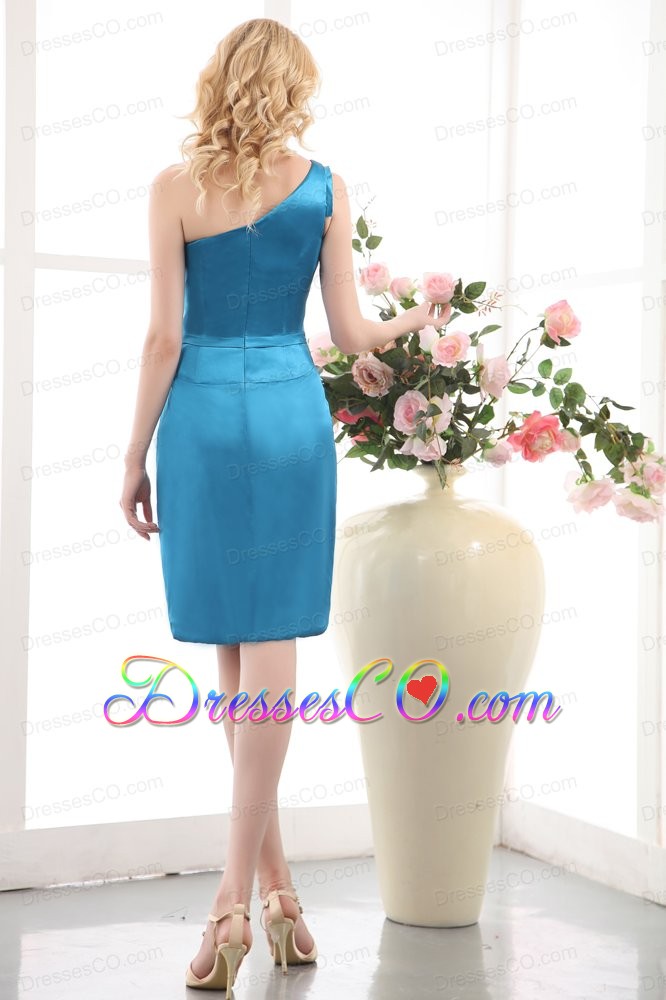 Elegant Sky Blue Cocktail Dress One Shoulder Column Bow Mini-length Taffeta