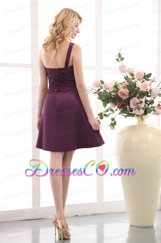 Purple Empire One Shoulder Bridesmaid Dress Under 100 Mini-length Taffeta Ruche